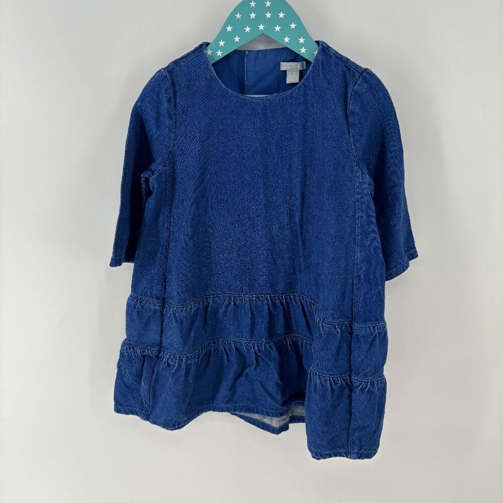 COS Kid's Girls Blue Solid Cotton Tiered Chambray Denim Dress Size 2-4Y